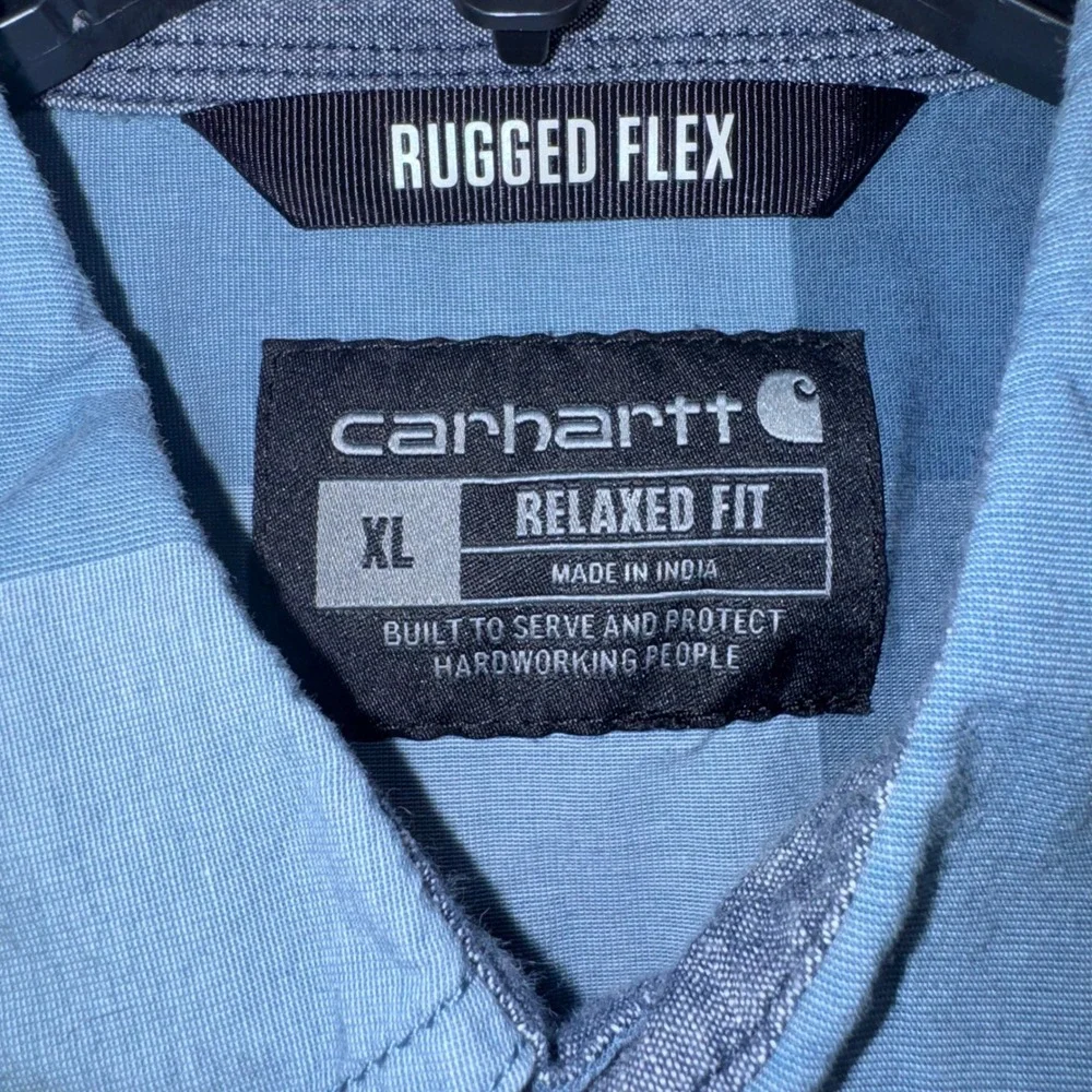 Carhartt Rugged Flex Button Down Shirt Mens Stretch Plaid Blue XL EXCELLENT - Picture 2 of 7